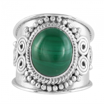 Bohemian sterling silver malachite gemstone ring